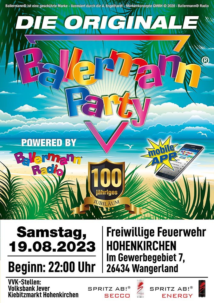 Freiwillige Feuerwehr Hohenkirchen: Ballermann Party zum 100-jährigen Jubiläum
