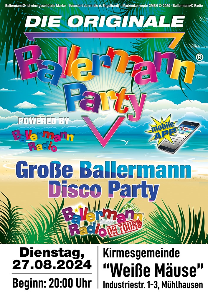 Kirmesgemeinde „Weiße Mäuse“: Ballermann Party geht in die 3. Runde!