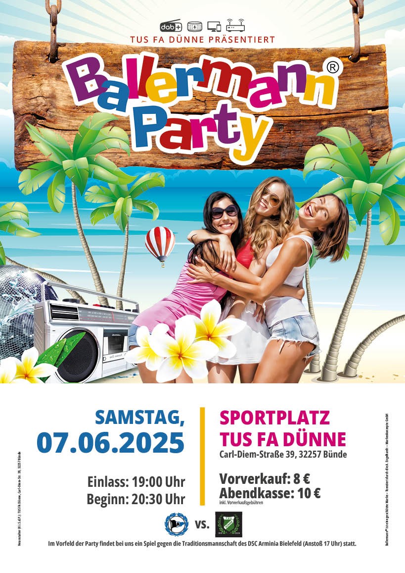 Ballermann Party beim TuS FA Dünne – Das besondere Partyfeeling der Insel in Bünde